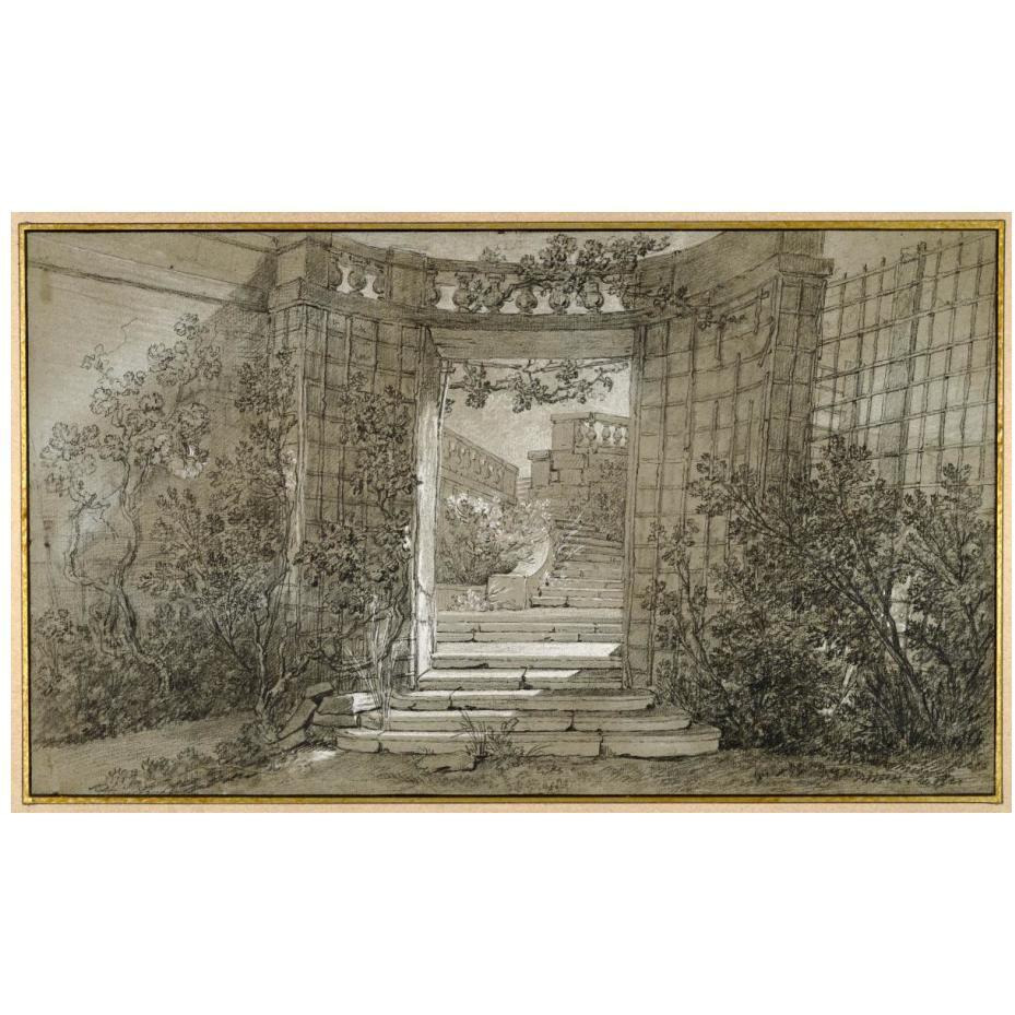 Landscape with a Staircase and a Balustrade, ca. 1744-47-Paper Art-24&quotx15"