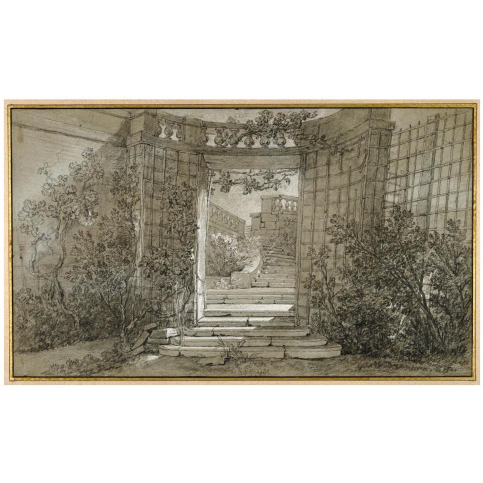 Landscape with a Staircase and a Balustrade, ca. 1744-47-Paper Art-42&quotx26"