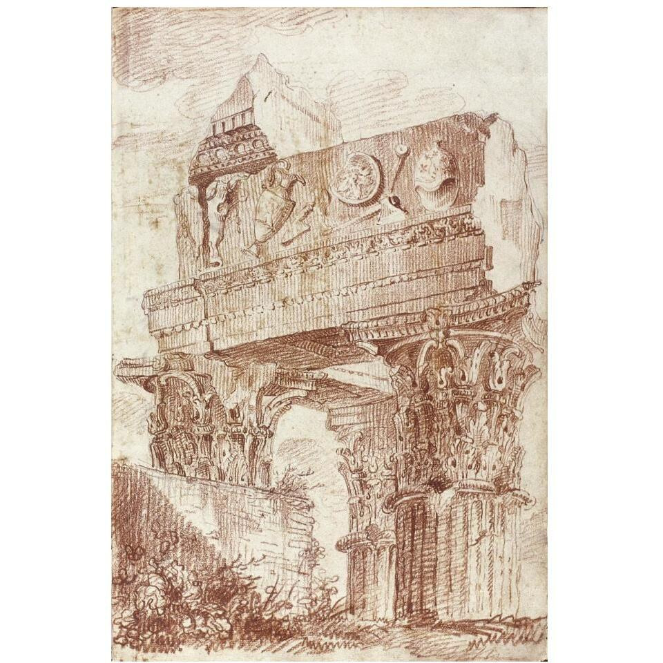 Sketch of Roman architectural fragment, 1786-Paper Art-14&quotx20"