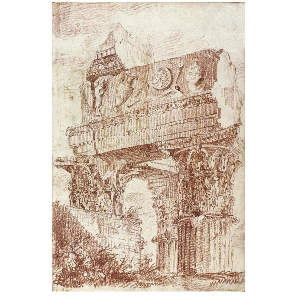 Sketch of Roman architectural fragment, 1786-Paper Art-18&quotx26"