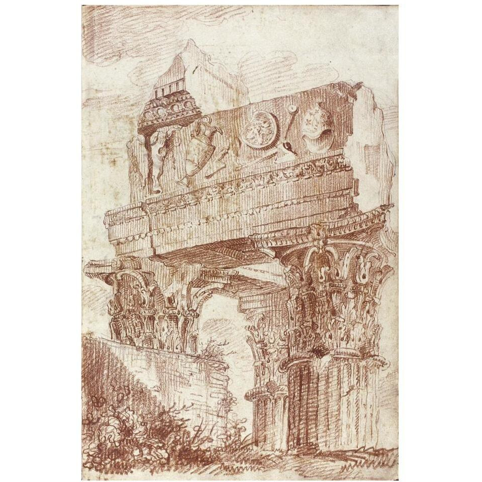 Sketch of Roman architectural fragment, 1786-Paper Art-26&quotx38"