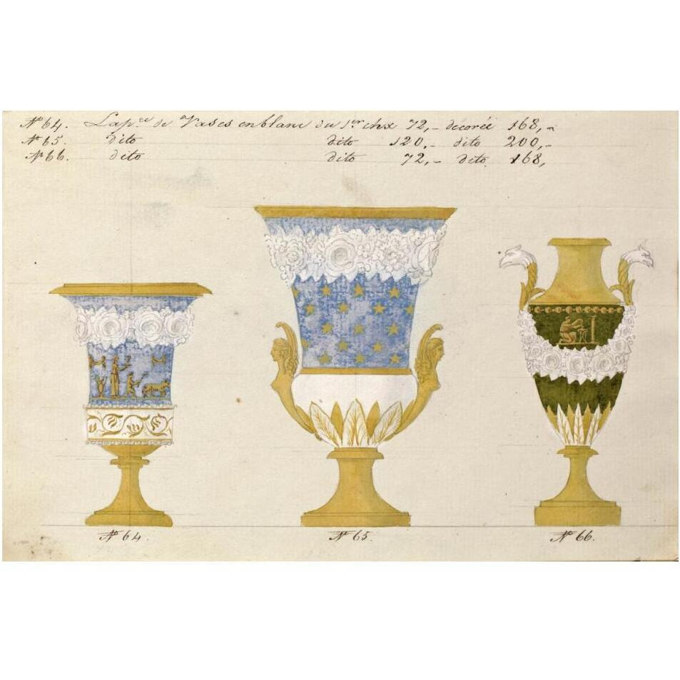 Trois vases en blanc du 1er choix, ca. 1800-1820-Paper Art-20&quotx14"