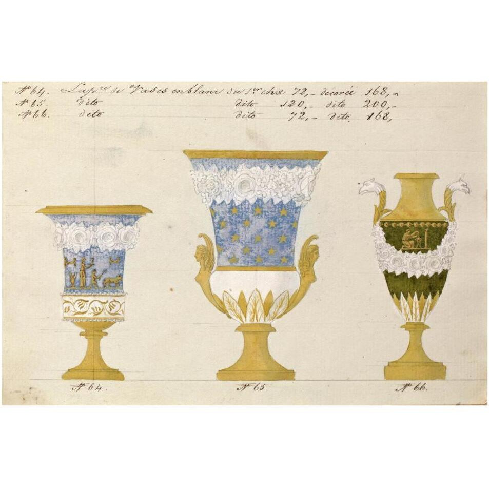 Trois vases en blanc du 1er choix, ca. 1800-1820-Paper Art-38&quotx26"