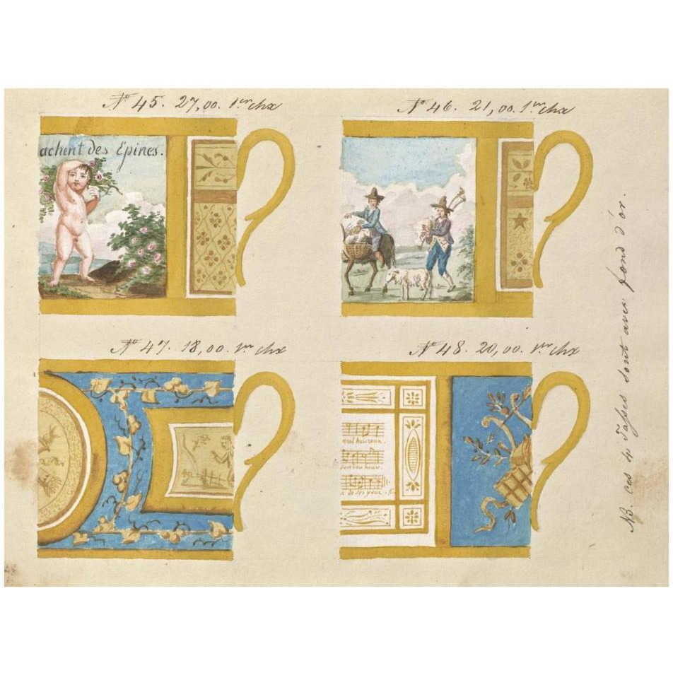 Quatre tasses avec fond d'or, ca. 1800-1820-Paper Art-34&quotx26"