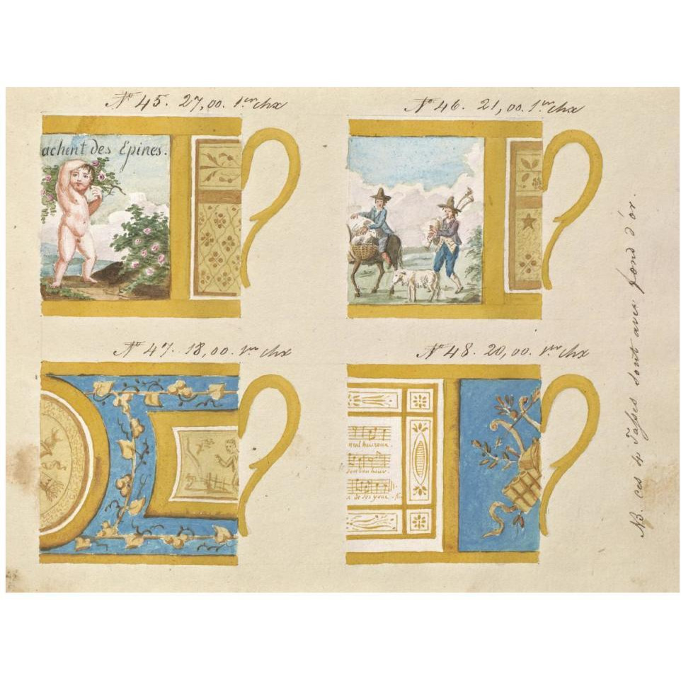 Quatre tasses avec fond d'or, ca. 1800-1820-Paper Art-42&quotx32"