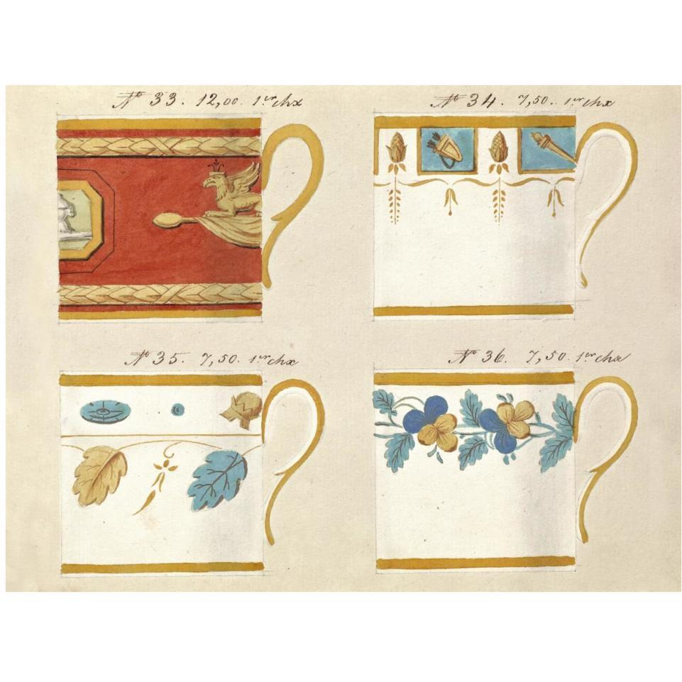 Quatre tasses du 1er choix, ca. 1800-1820-Paper Art-42&quotx32"