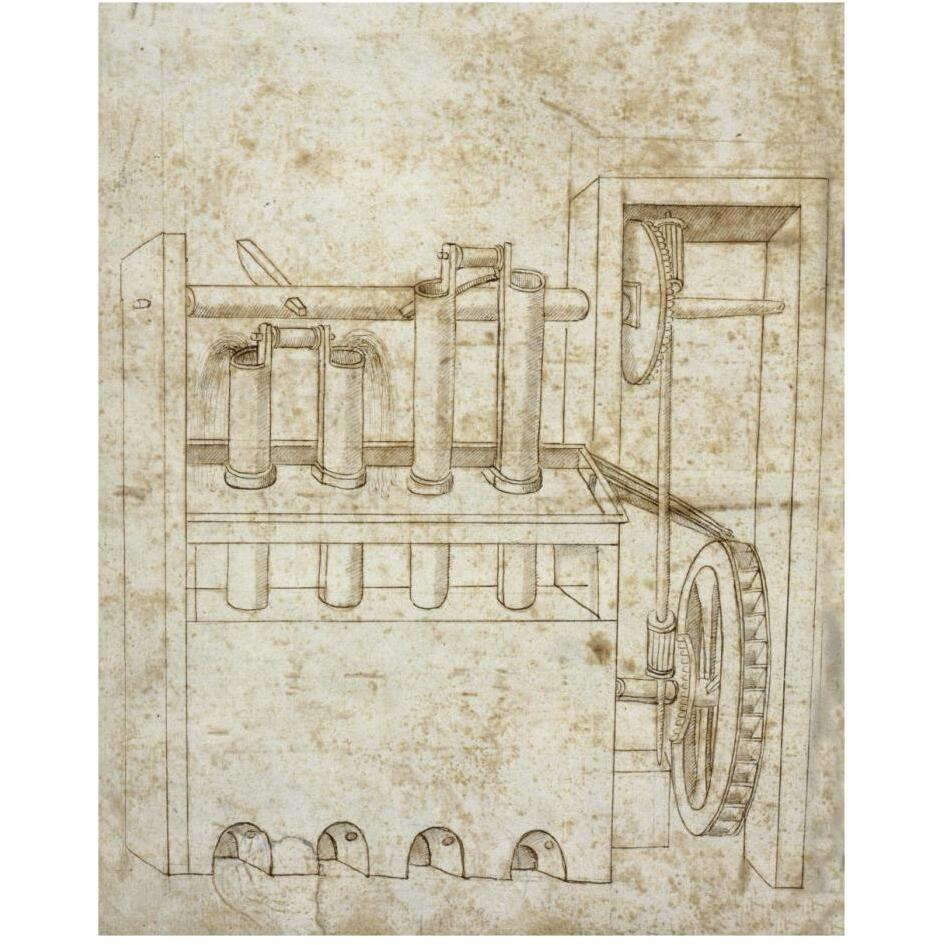 Folio 10 piston pumps and water wheel-Paper Art-24&quotx30"