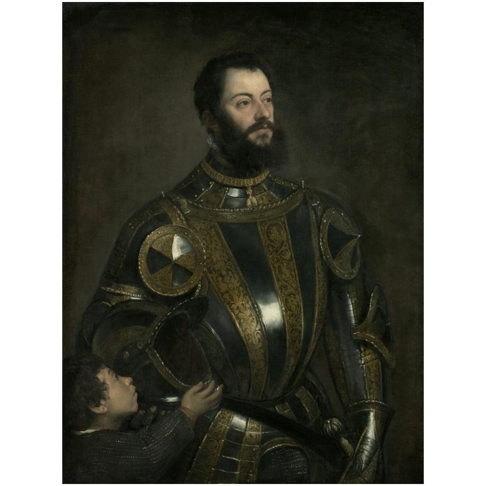 Portrait of Alfonso d'Avalos, Marchese del Vasto, in Armor with a Page-Paper Art-38&quotx50"