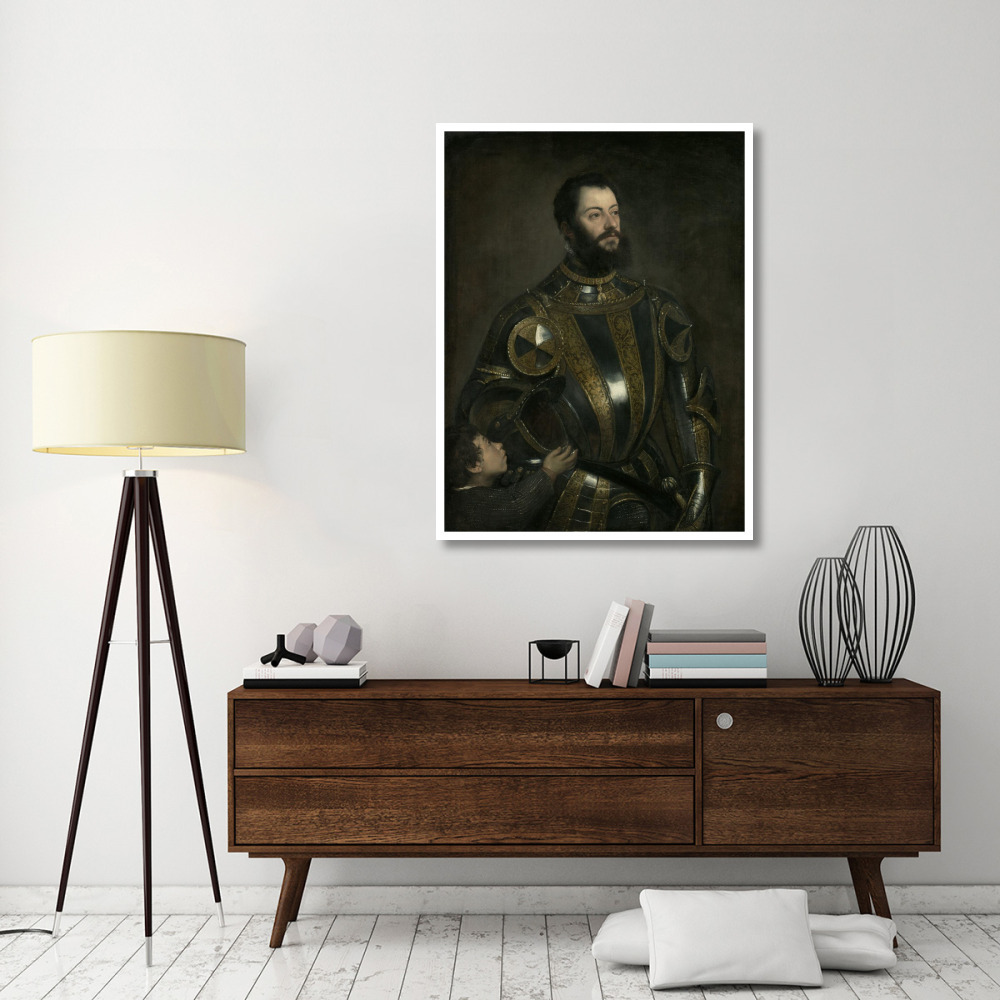 Portrait of Alfonso d'Avalos, Marchese del Vasto, in Armor with a Page-Paper Art-38&quotx50"