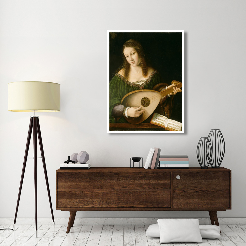 Lady Playing a Lute-Paper Art-38&quotx50"