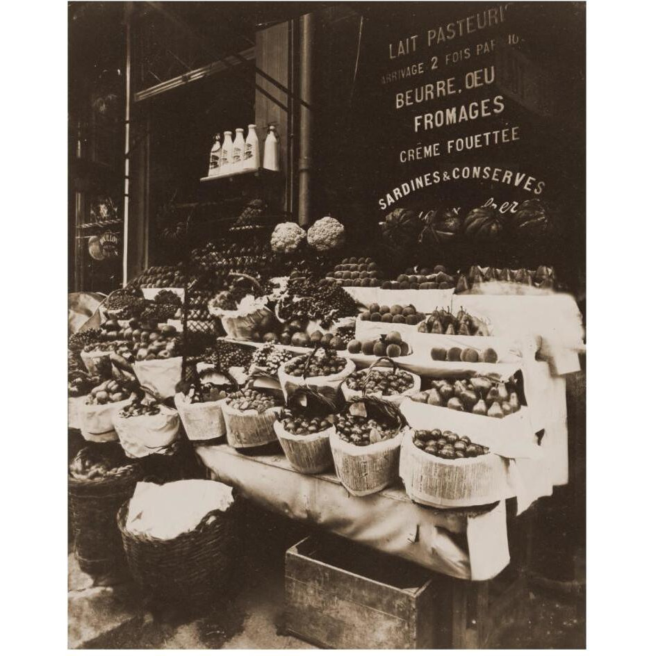 Rue Sainte-Opportune - Produce Display, rue Sainte-Opportune. Sepia-Paper Art-24&quotx30"