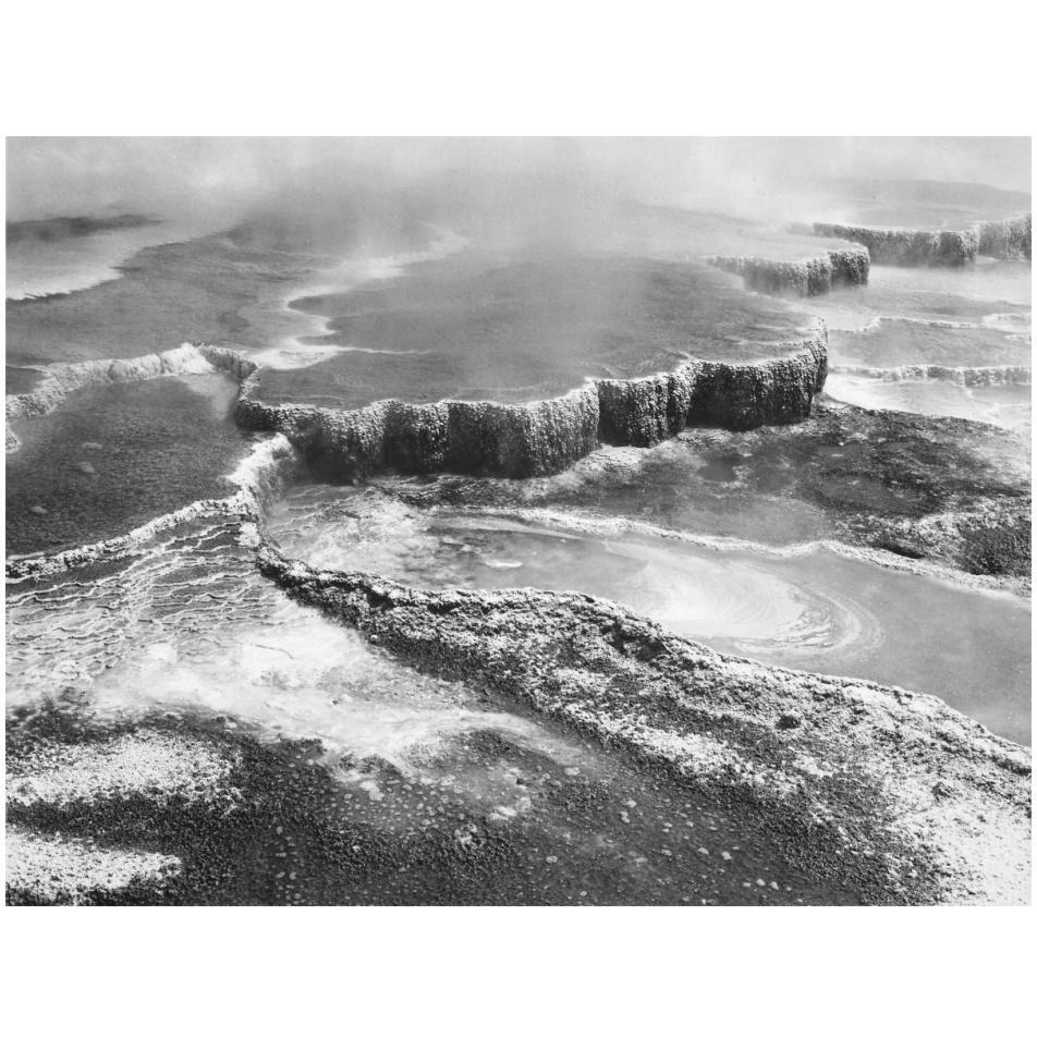 Aerial view of Jupiter Terrace, Yellowstone National Park, Wyoming ca. 1941-1942-Paper Art-18&quotx14"