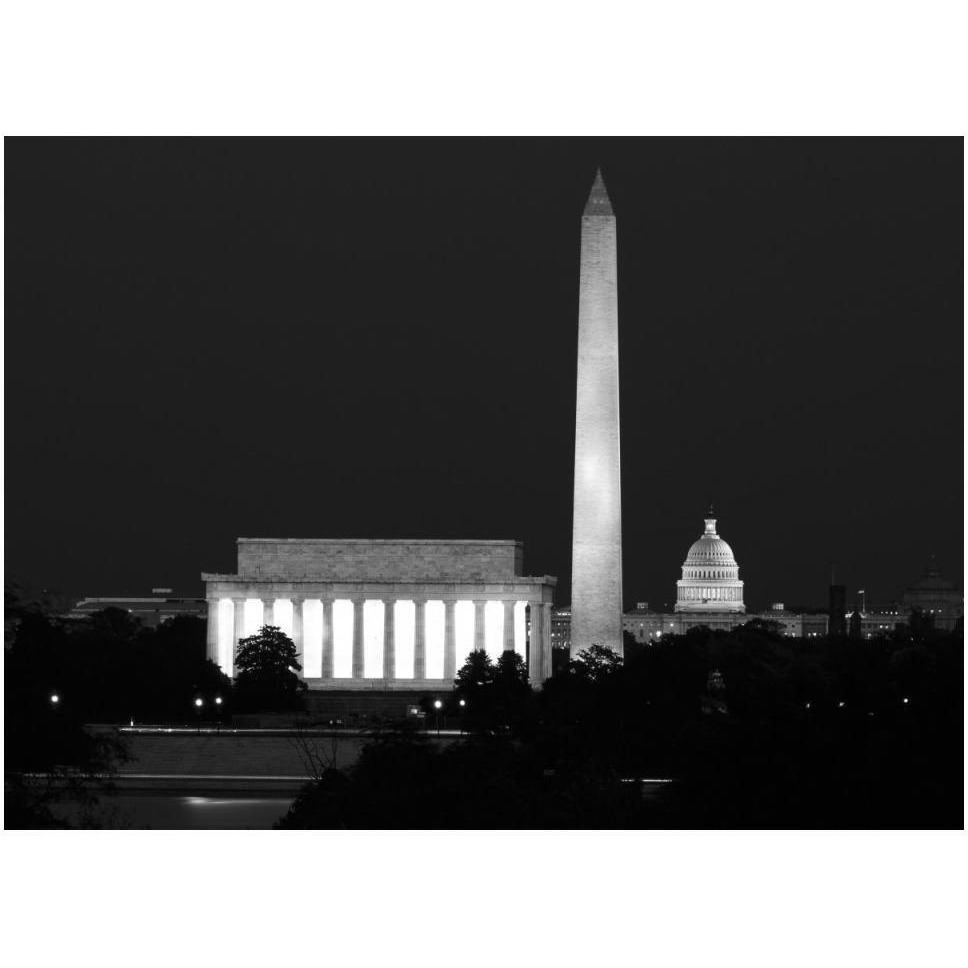 Our treasured monuments at night, Washington D.C. - Black and White Variant-Paper Art-50&quotx38"