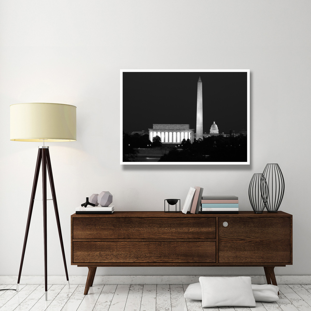 Our treasured monuments at night, Washington D.C. - Black and White Variant-Paper Art-50&quotx38"