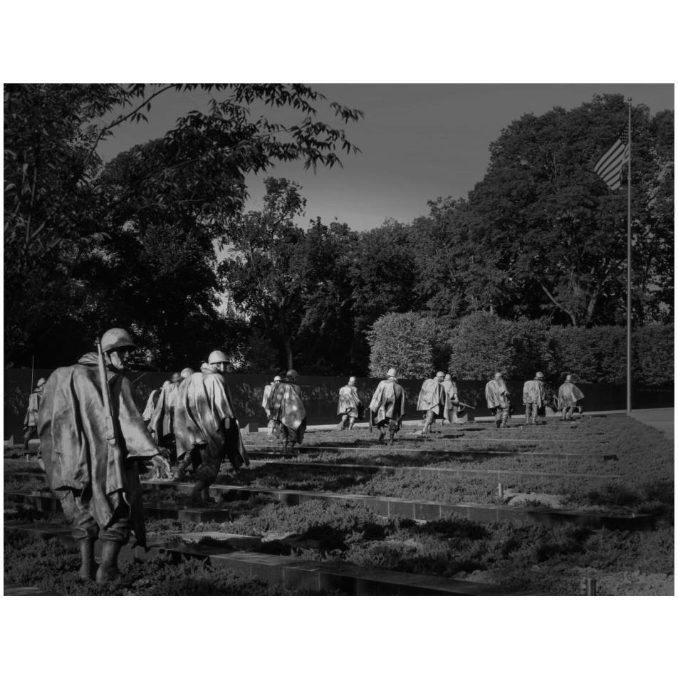 Stainless-steel troopers on &quotpatrol" at the Korean War Veterans Memorial, Washington, D.C. - Black and White Variant-Paper Art-18&quotx14"