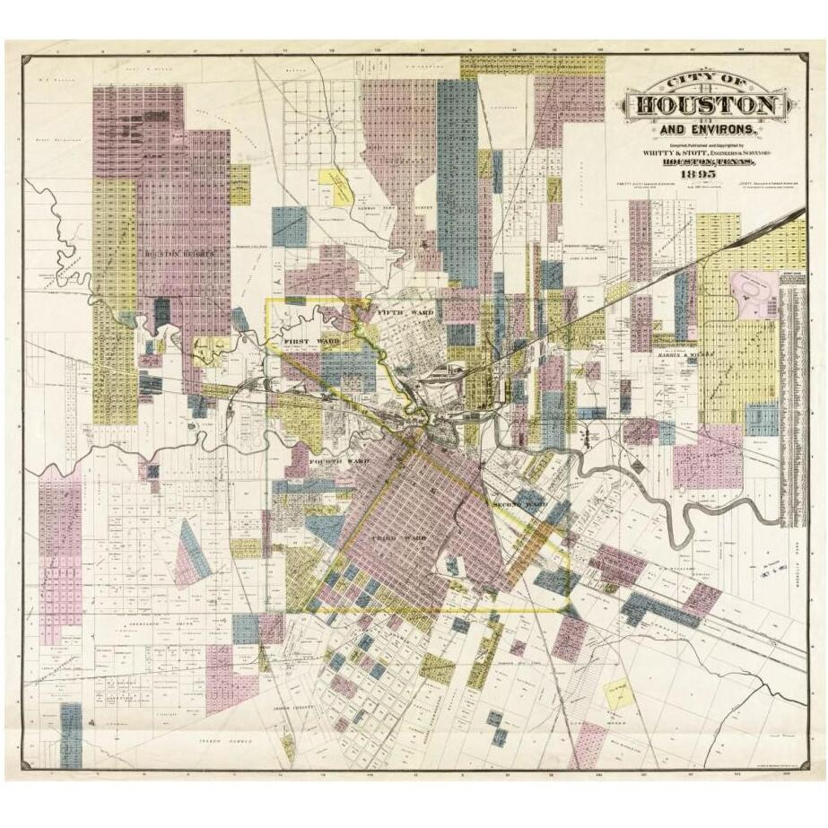 City of Houston and environs, 1895-Paper Art-24&quotx22"