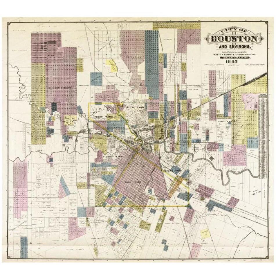 City of Houston and environs, 1895-Paper Art-32&quotx29"