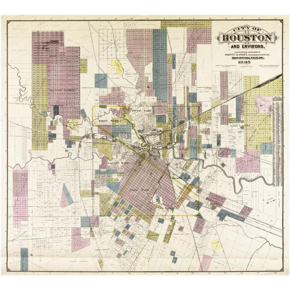 City of Houston and environs, 1895-Paper Art-38&quotx34"