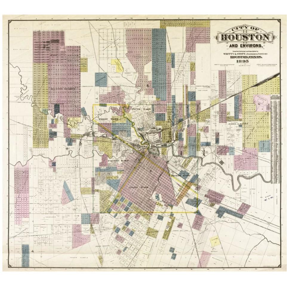 City of Houston and environs, 1895-Paper Art-42&quotx38"