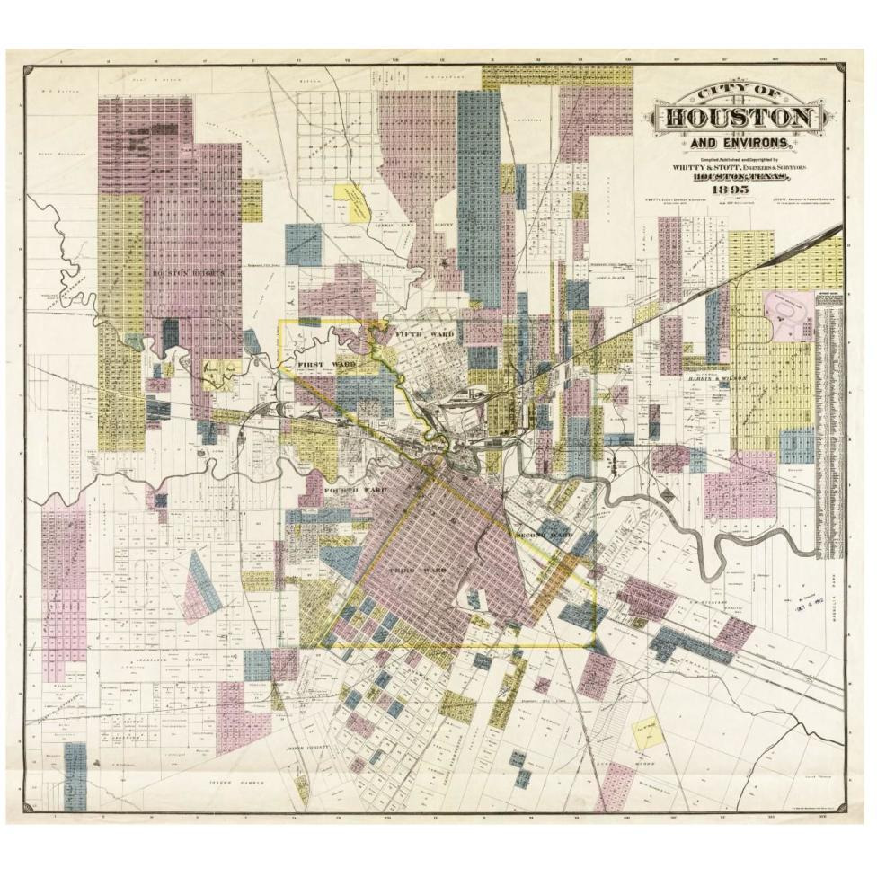 City of Houston and environs, 1895-Paper Art-46&quotx42"