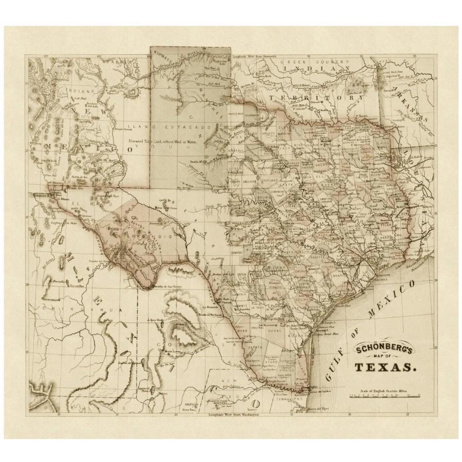 Schonberg's map of Texas, 1866-Paper Art-18&quotx17"