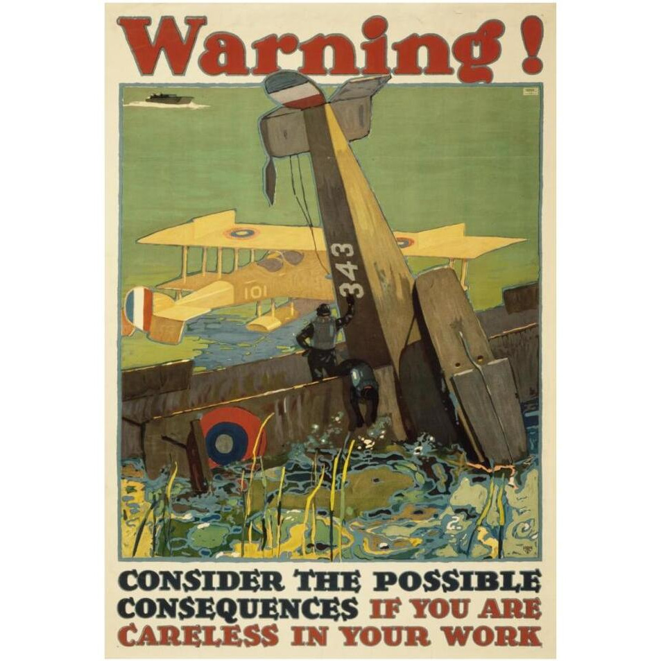 Warning Consider the Possible Consequences If You Are Careless in Your Work, 1917-Paper Art-26&quotx38"