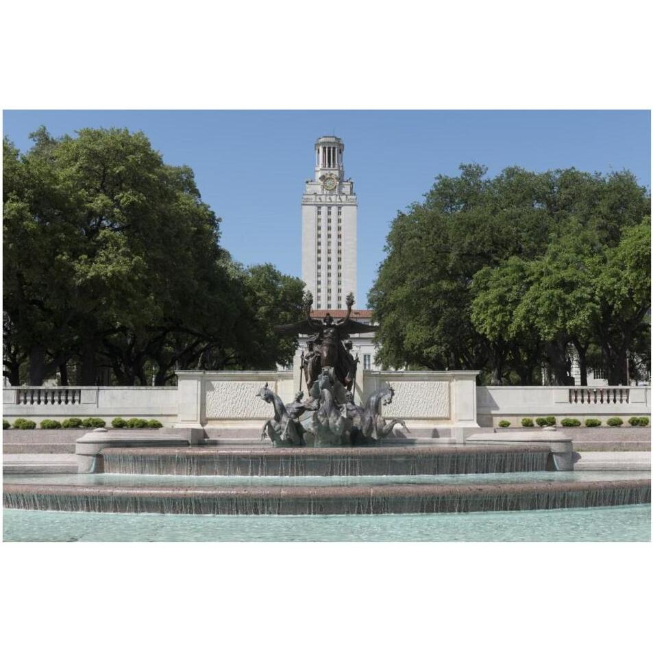 Littlefield Fountain at the University of Texas at Austin, with the historic University of Texas Tower in the distance-Paper Art-38&quotx26"