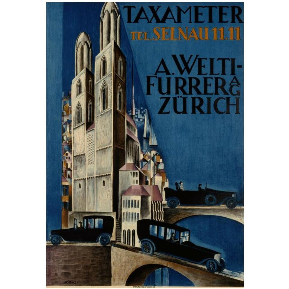 Taxameter A Welti-Furrer AG / Zurich - Vintage Aged Paper Style-Paper Art-26&quotx38"