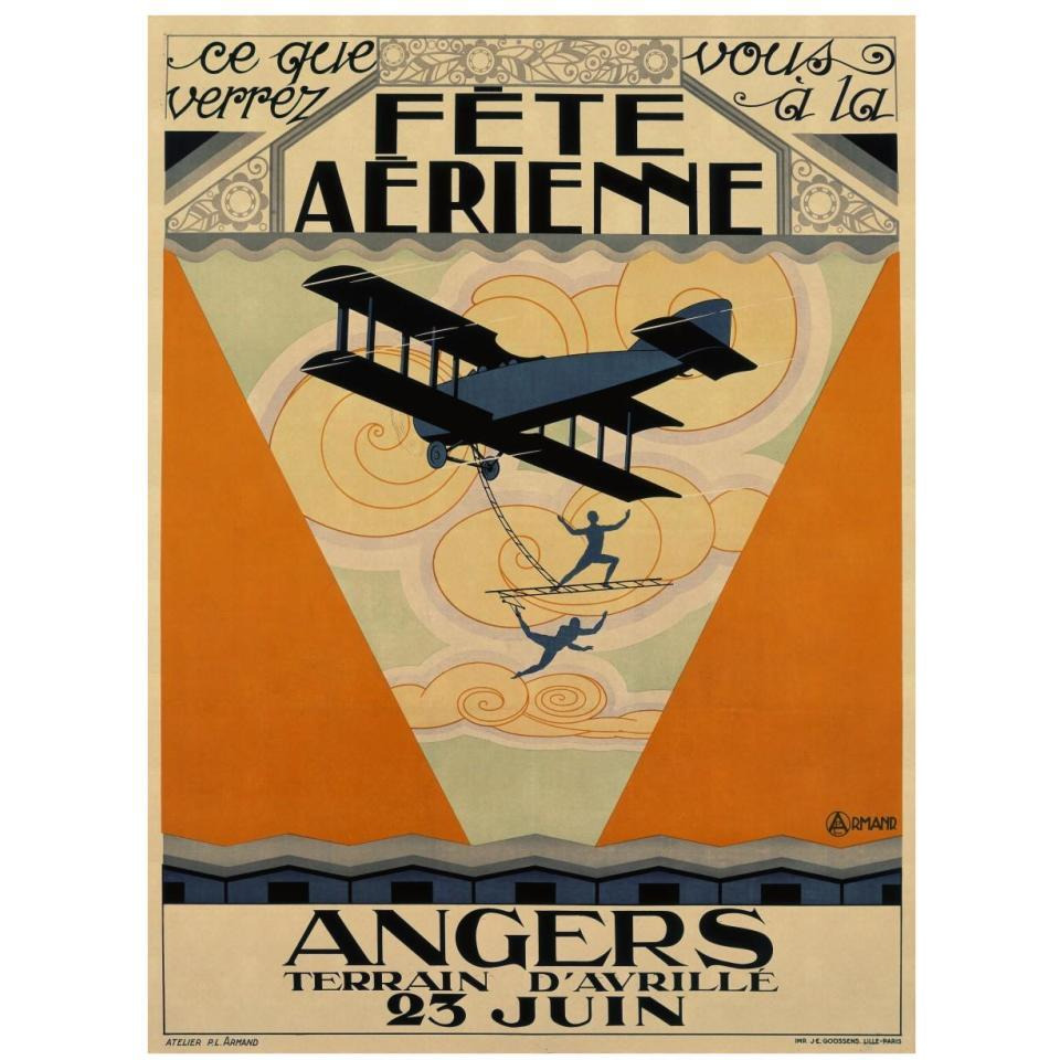 Fete Aerienne Angers - Vintage Aged Paper Style-Paper Art-26&quotx34"