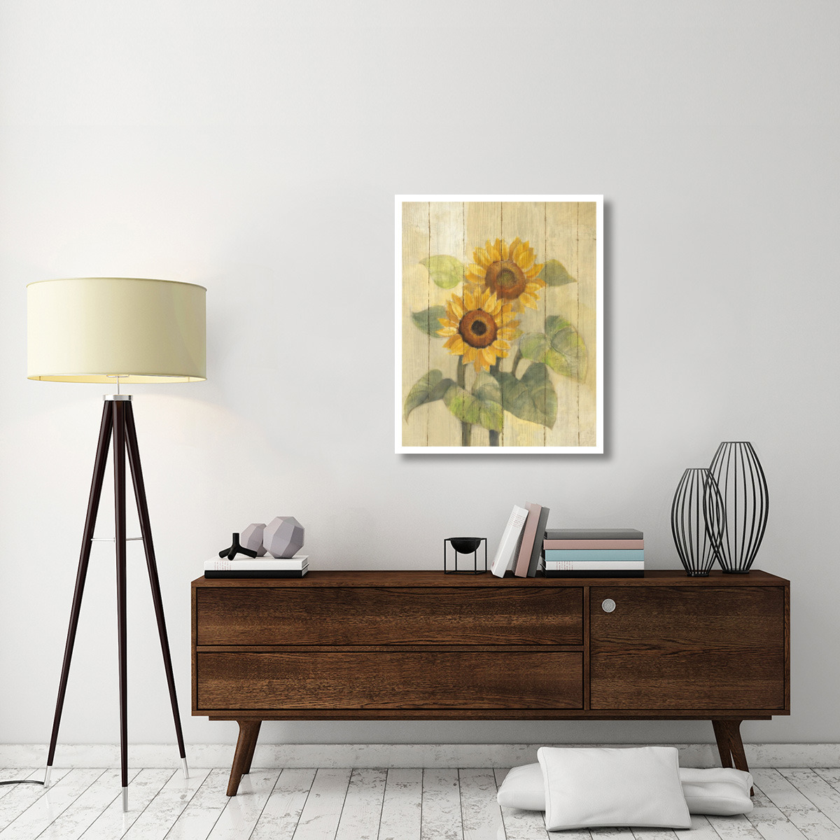 Summer Sunflowers I on Barn Board -Paper Art-30&quotx37"