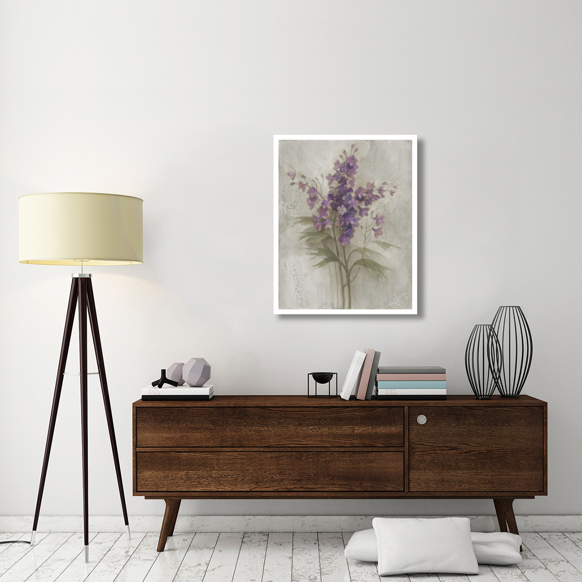 Purple Larkspur Garden on Grey -Paper Art-30&quotx37"