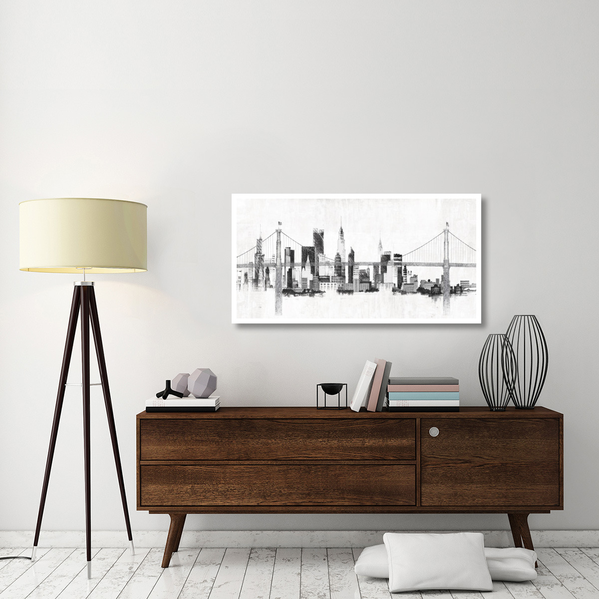 Bridge and Skyline Silver -Paper Art-50&quotx26"