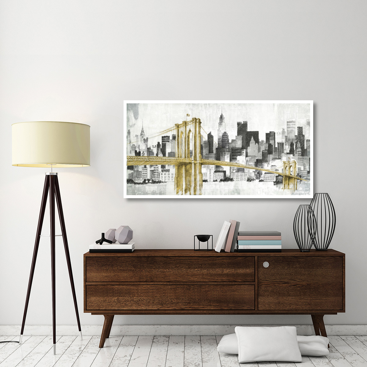 New York Skyline I Yellow Bridge no Words -Paper Art-62&quotx32"