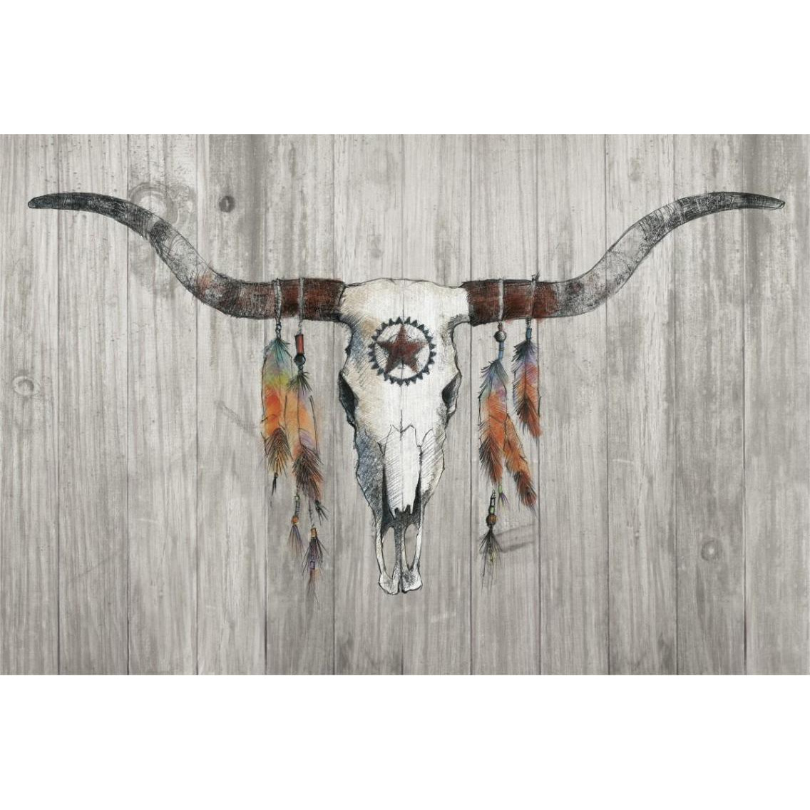 Longhorn on Wood -Paper Art-38&quotx26"