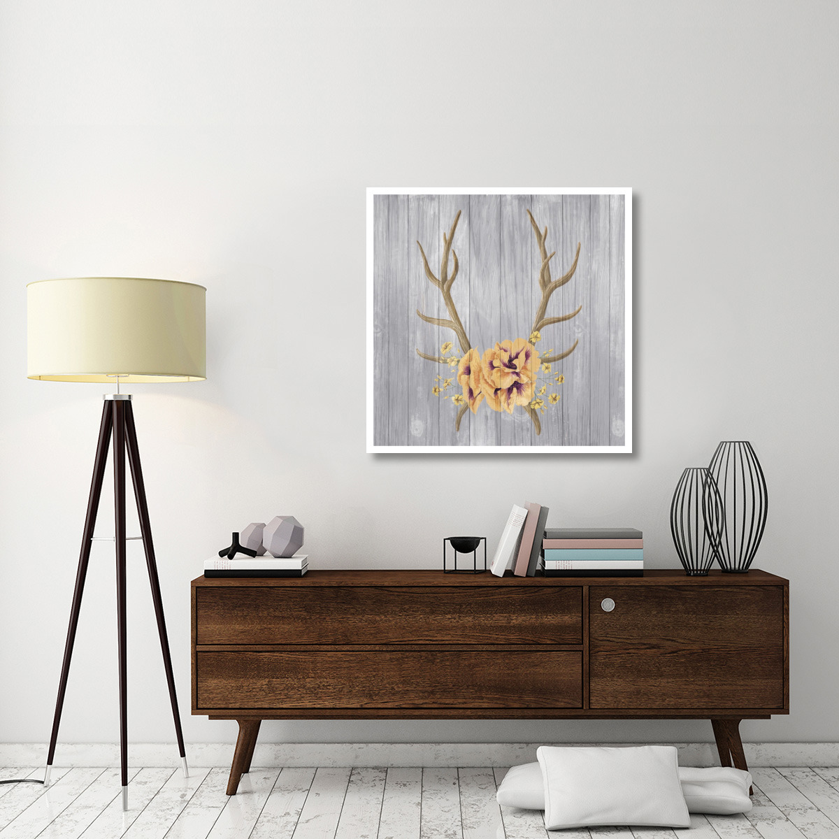 Antlers and Poppies I Sq Spice -Paper Art-38&quotx38"