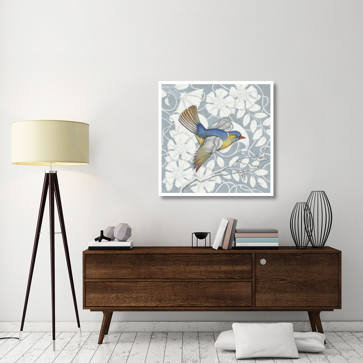 Arts and Crafts Birds III Tone on Tone -Paper Art-38&quotx38"