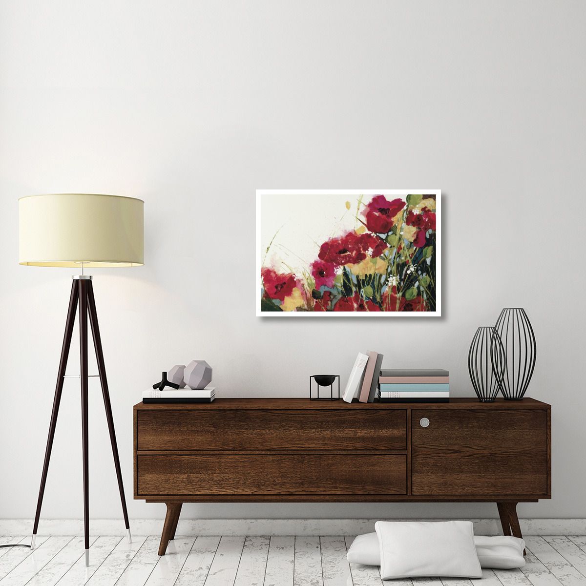 Poppies and Flowers on White -Paper Art-38&quotx26"