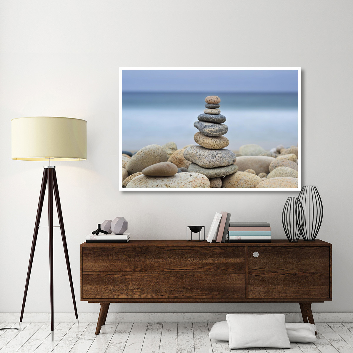 Stonewall Beach Cairn -Paper Art-62&quotx42"