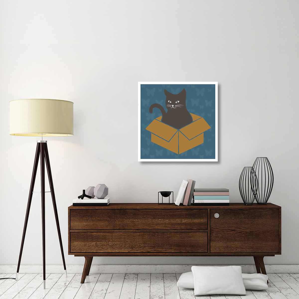 Cat in a Box - Blue -Paper Art-32&quotx32"