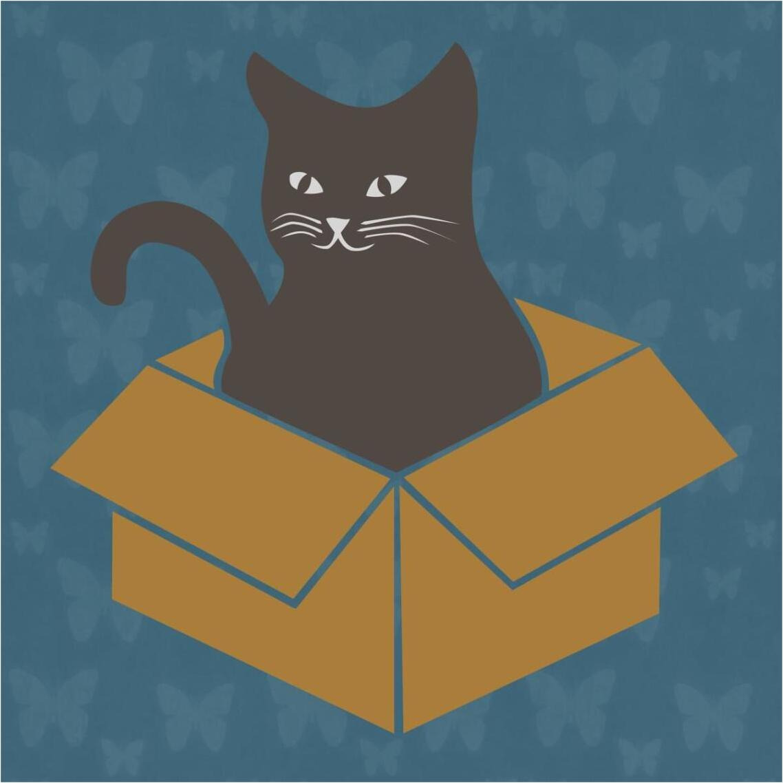 Cat in a Box - Blue -Paper Art-38&quotx38"