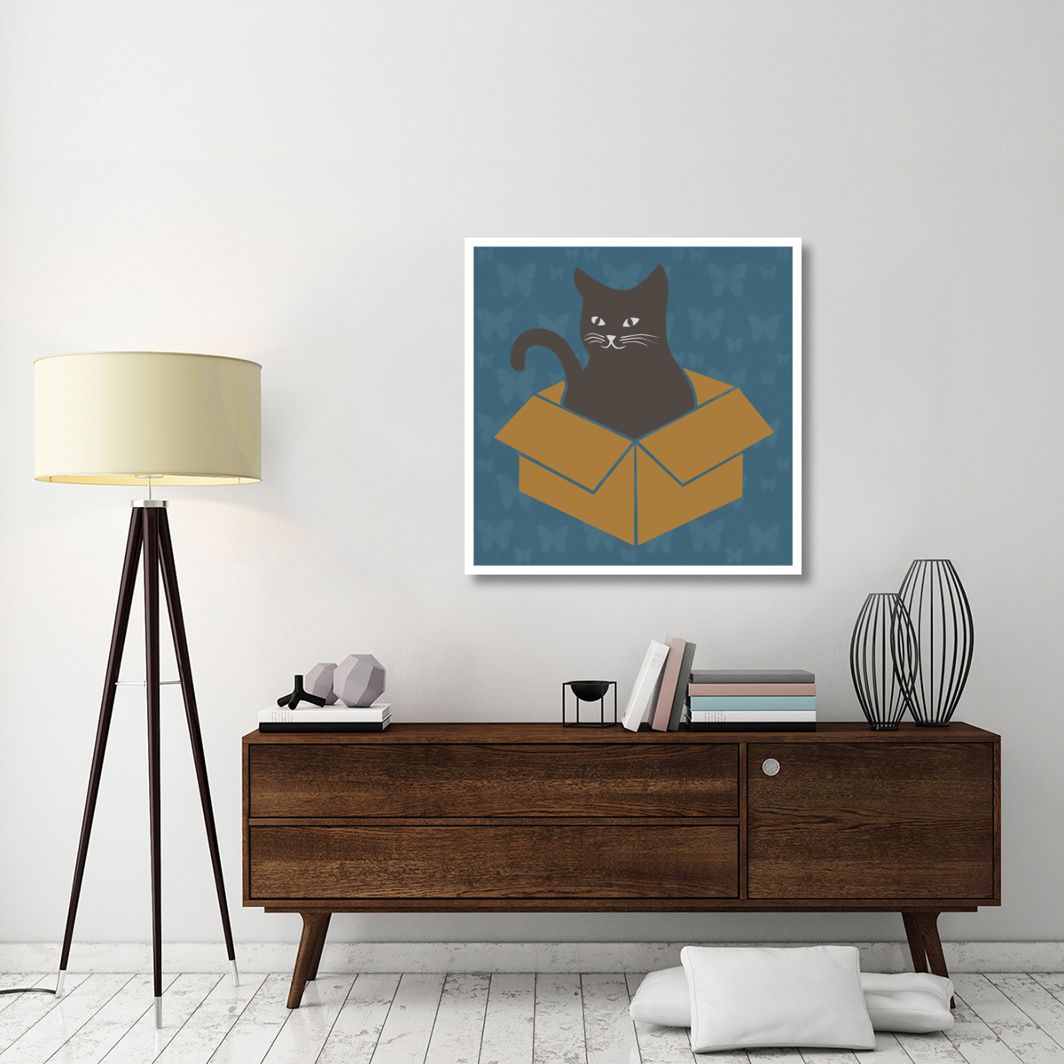 Cat in a Box - Blue -Paper Art-38&quotx38"