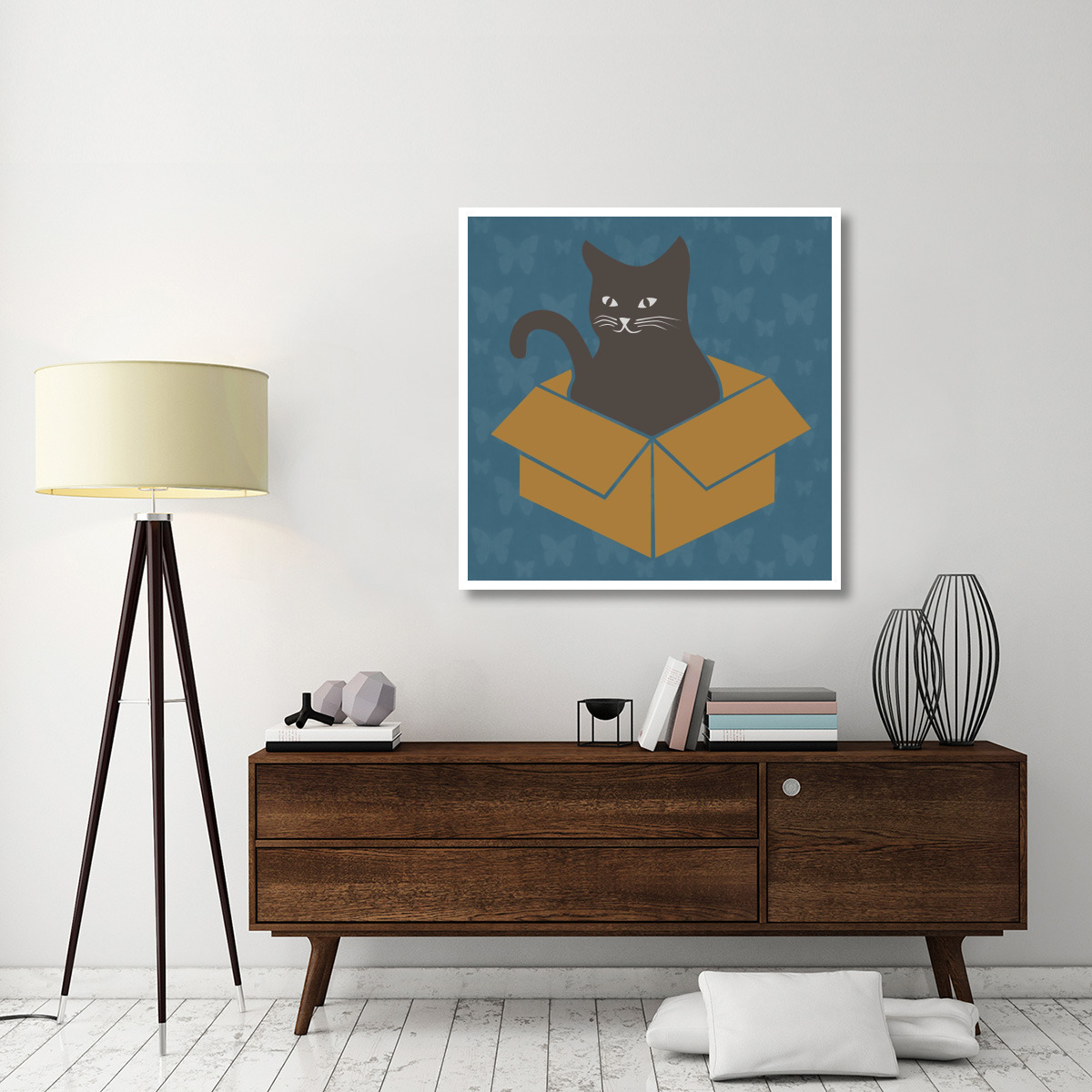 Cat in a Box - Blue -Paper Art-42&quotx42"