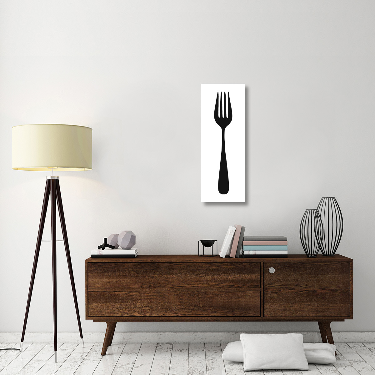 Mealtime Black on White - Fork -Paper Art-14&quotx38"