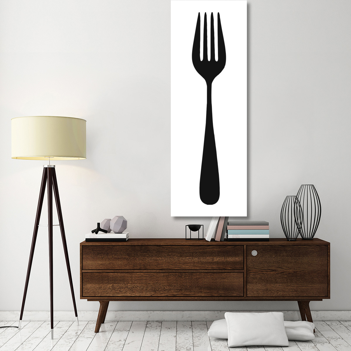 Mealtime Black on White - Fork -Paper Art-26&quotx74"