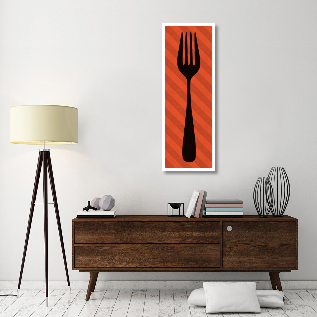 Mealtime Red Stripes - Fork -Paper Art-20&quotx56"