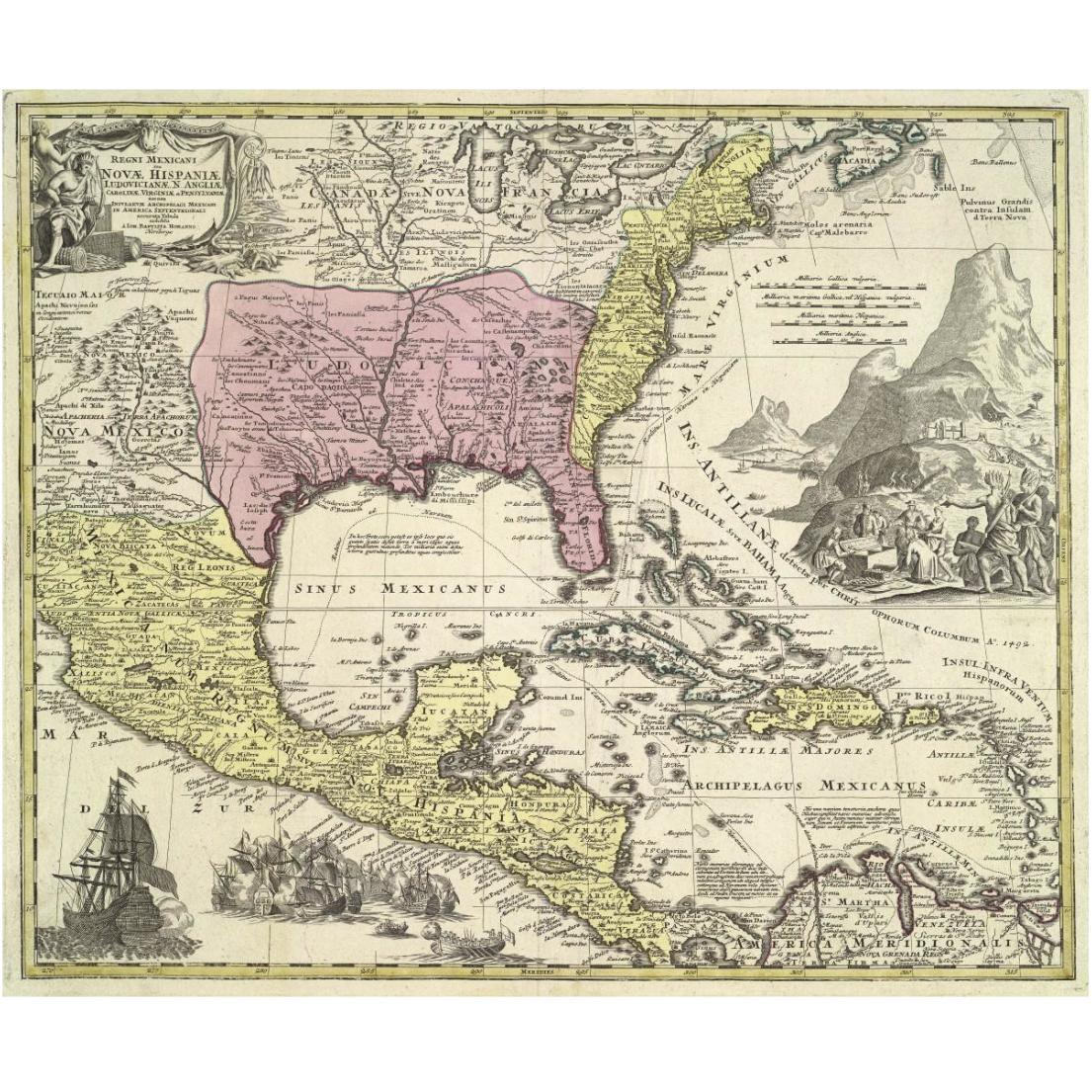 North America to Mexico and south to Panama and Venezuela, 1730. -Paper Art-24&quotx20.48"