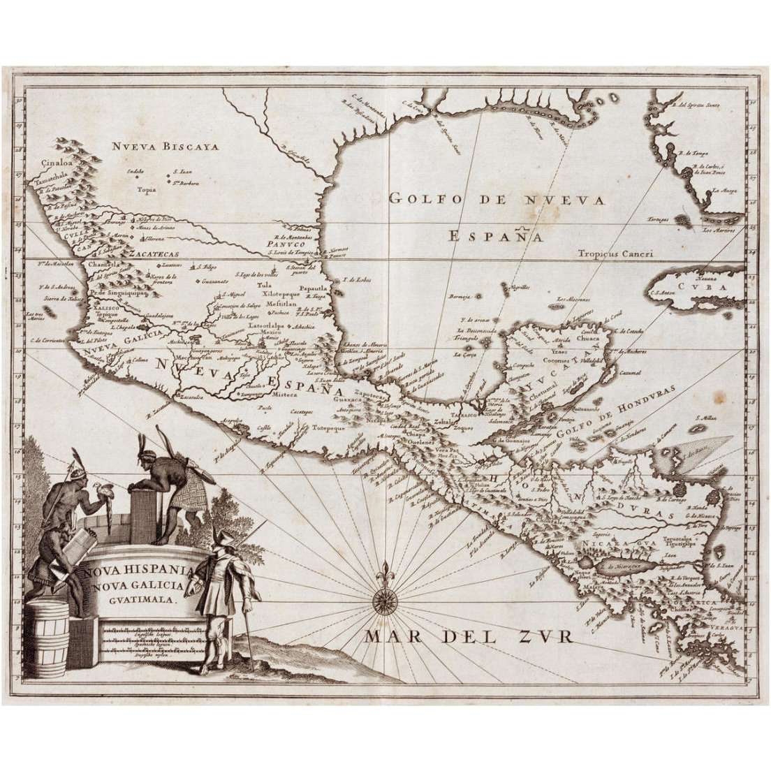 Nova Hispania/Central America, 1671 -Paper Art-24&quotx20.26"