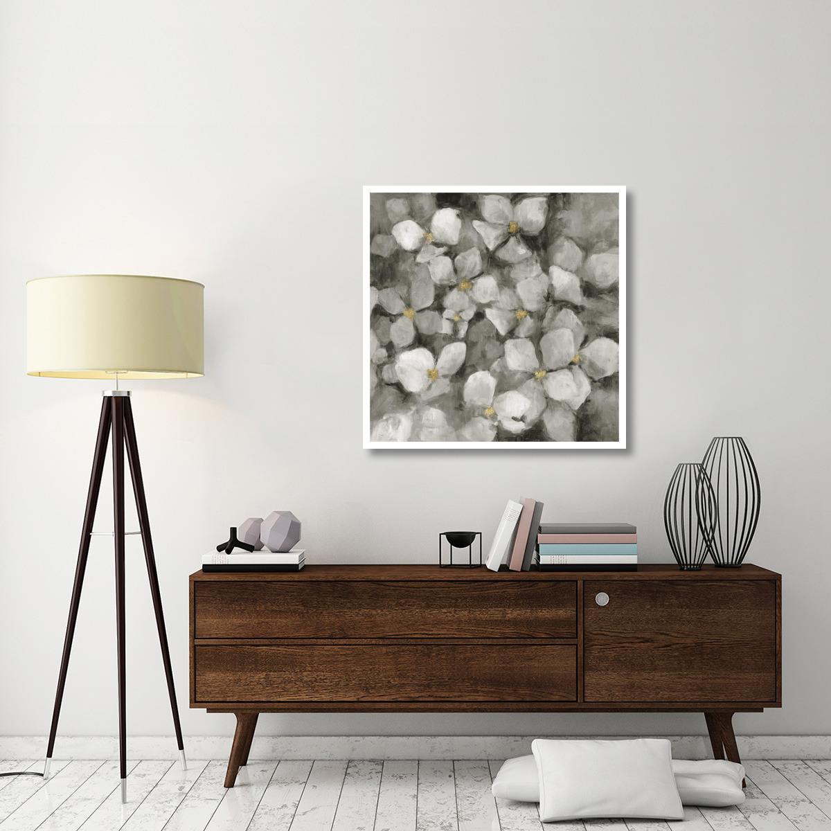 Midnight Neutral Hydrangeas with Gold Crop -Paper Art-38&quotx38"