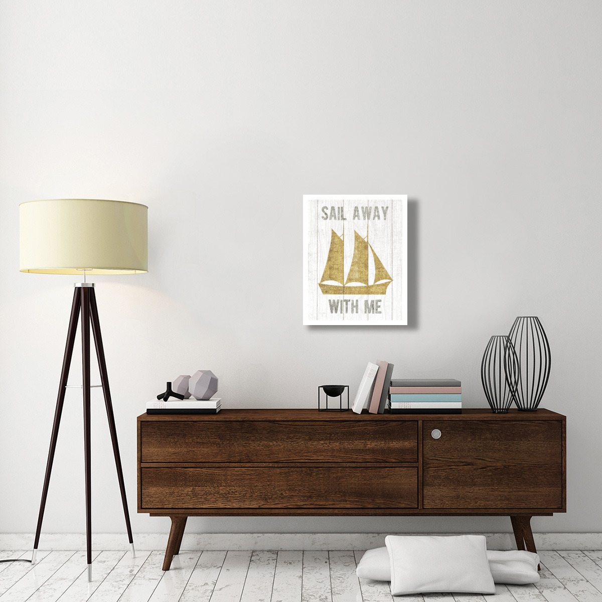 Beachscape V Boat Quote Gold Neutral -Paper Art-22&quotx26"