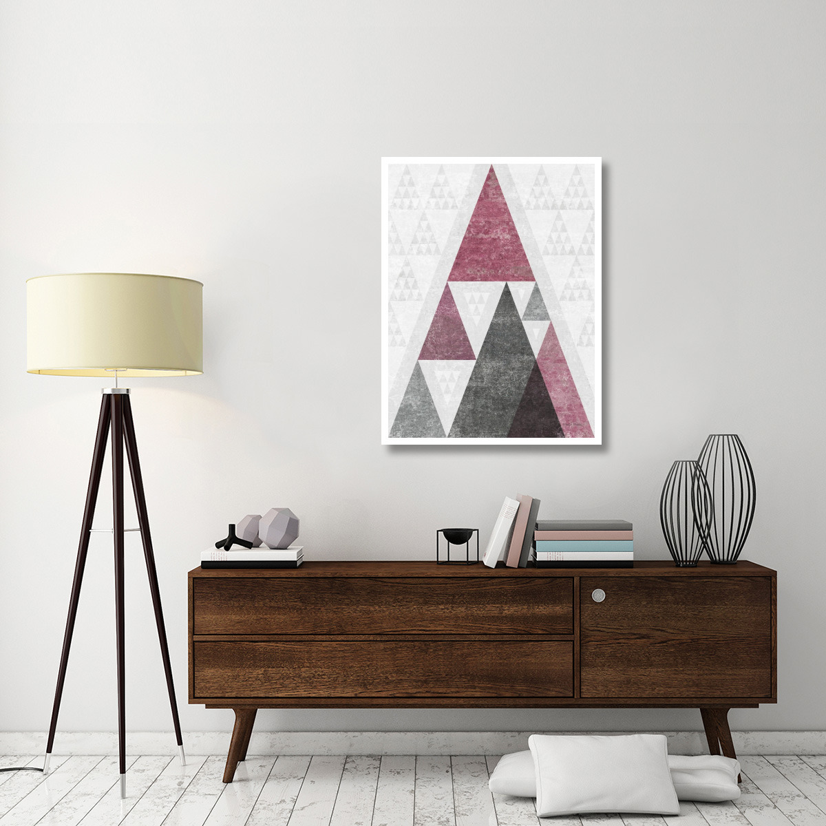 Mod Triangles III Soft Pink -Paper Art-32&quotx42"